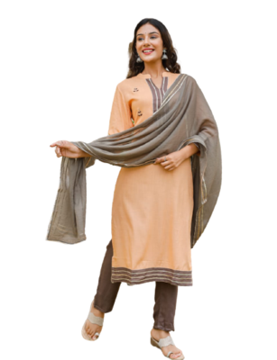  Peach& Grey Kurti Pant Duptta 1