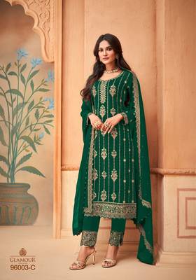 Rahi Fashion Green Faux Georgette Embroidered Straight pant Suit 1