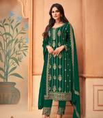 Rahi Fashion Green Faux Georgette Embroidered Straight pant Suit
