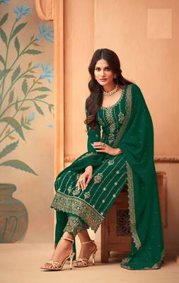 Rahi Fashion Green Faux Georgette Embroidered Straight pant Suit 2