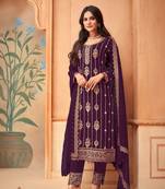 Rahi Fashion Purple Faux Georgette Embroidered Straight pant Suit