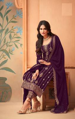 Rahi Fashion Purple Faux Georgette Embroidered Straight pant Suit 2