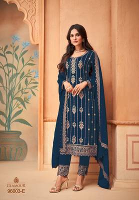 Rahi Fashion Blue Faux Georgette Embroidered Straight pant Suit 1