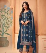 Rahi Fashion Blue Faux Georgette Embroidered Straight pant Suit