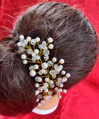 White Yellow Gold  Hair Brooch 3