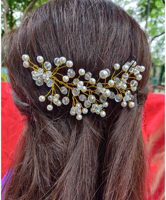 White Yellow Gold  Hair Brooch 4