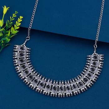 Traditional Silver Black Oxidised Adjustable  Necklace Jewellery For Women Girls 1