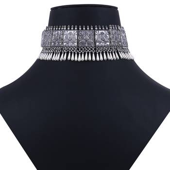 Traditional Choker  Silver  Oxidised Adjustable  Necklace Jewellery For Women Girls 4