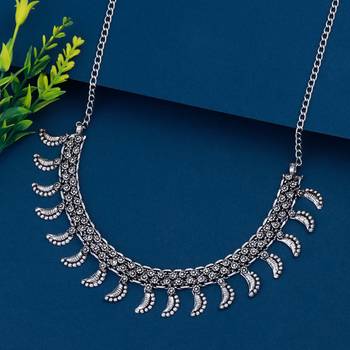 Traditional Choker Silver Oxidised Adjustable Necklace Set Jewellery For Women Girls 1
