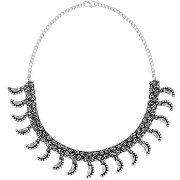 Traditional Choker Silver Oxidised Adjustable Necklace Set Jewellery For Women Girls 2