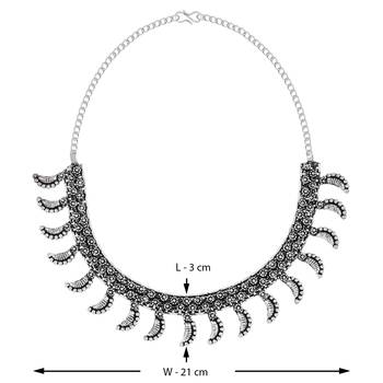 Traditional Choker Silver Oxidised Adjustable Necklace Set Jewellery For Women Girls 3