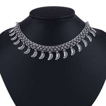 Traditional Choker Silver Oxidised Adjustable Necklace Set Jewellery For Women Girls 4