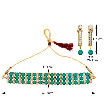 Gold Plated Traditional Adjustable Green Pearl  Choker Set Jewellery For Women Girls 3