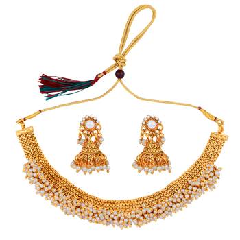 Gold Plated Traditional Adjustable Choker Set Jewellery For Women Girls 2