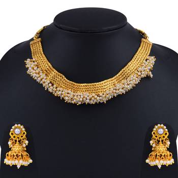 Gold Plated Traditional Adjustable Choker Set Jewellery For Women Girls 4