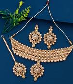 Gold Plated Traditiona Golden  Color Diamond  Choker Set Wedding  Jewellery For Women Girls