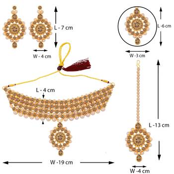 Gold Plated Traditiona Golden  Color Diamond  Choker Set Wedding  Jewellery For Women Girls 3