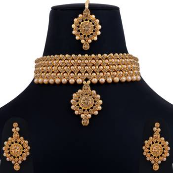 Gold Plated Traditiona Golden  Color Diamond  Choker Set Wedding  Jewellery For Women Girls 4