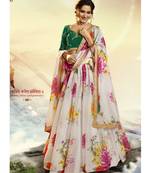 White And Green Floral Printed Lehenga Choli