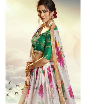 White And Green Floral Printed Lehenga Choli 2