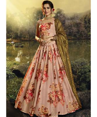 Peach Multicoloured Floral Printed Lehenga Choli 1