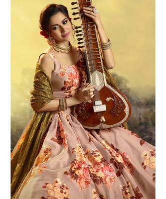 Peach Multicoloured Floral Printed Lehenga Choli 2
