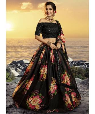 Black Multicoloured Floral Printed Lehenga Choli 1