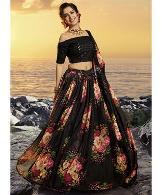 Black Multicoloured Floral Printed Lehenga Choli 2
