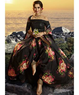Black Multicoloured Floral Printed Lehenga Choli 3