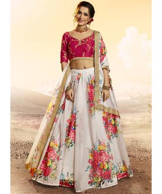 White And pink Floral Printed Lehenga Choli 1