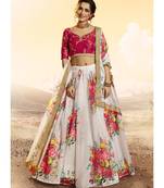 White And pink Floral Printed Lehenga Choli