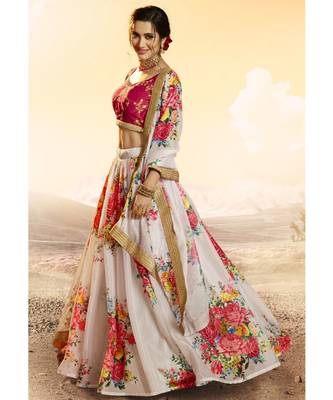 White And pink Floral Printed Lehenga Choli 2