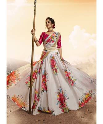 White And pink Floral Printed Lehenga Choli 3