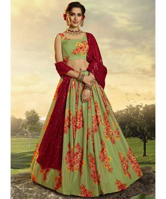 Green And Red Floral Printed Lehenga Choli 1