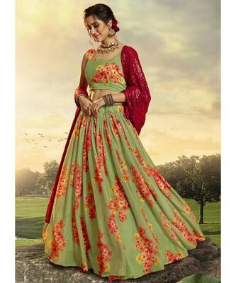 Green And Red Floral Printed Lehenga Choli 2