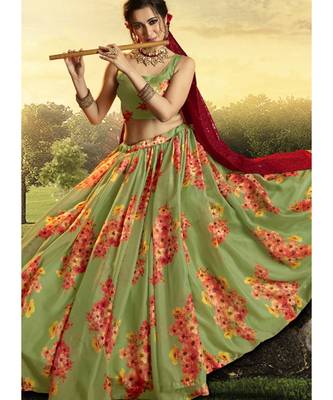 Green And Red Floral Printed Lehenga Choli 3