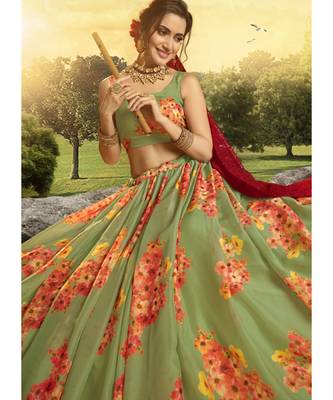 Green And Red Floral Printed Lehenga Choli 4