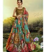 Turquoise Multicoloured Floral Printed Lehenga Choli