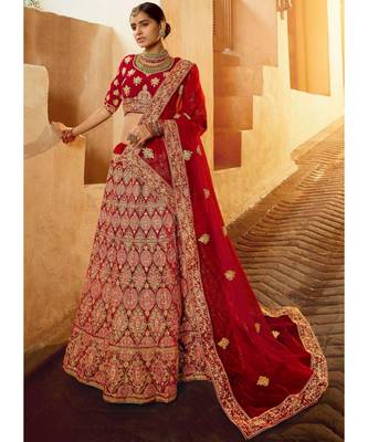 Bridal Red Multi Embroidered Wedding Lehenga Choli 1