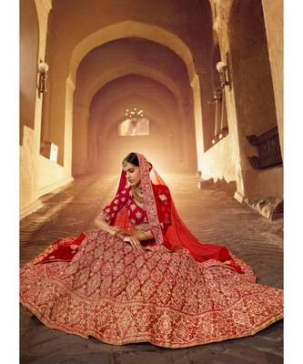 Bridal Red Multi Embroidered Wedding Lehenga Choli 2