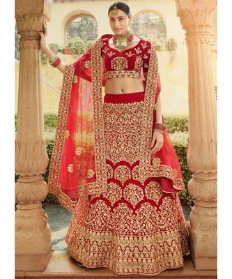 Red And Golden Embroidered Wedding Lehenga Choli 1