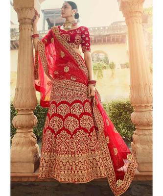 Red And Golden Embroidered Wedding Lehenga Choli 2