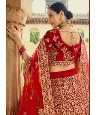 Red And Golden Embroidered Wedding Lehenga Choli 3