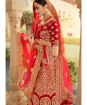 Red And Golden Embroidered Wedding Lehenga Choli 4