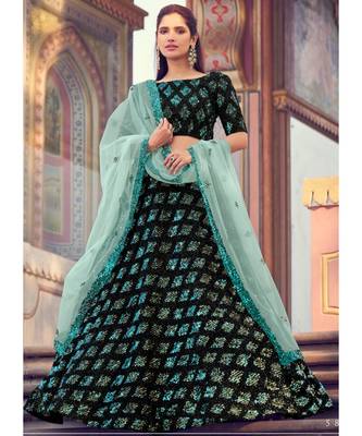 Black And Turquoise Sequence Embroidered Lehenga Choli 1