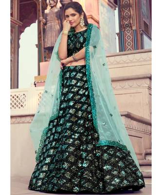 Black And Turquoise Sequence Embroidered Lehenga Choli 2