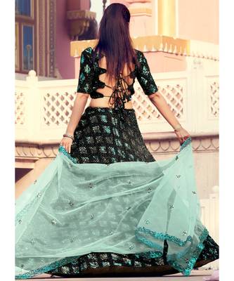 Black And Turquoise Sequence Embroidered Lehenga Choli 4
