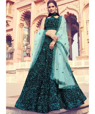 Black And Blue Sequence Embroidered Lehenga Choli 1