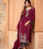  Rahi FashionDesigner Maroon Faux Georgette with Embroidery Work sharara Suit