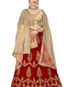 Red embroidered velvet semi stitched lehenga